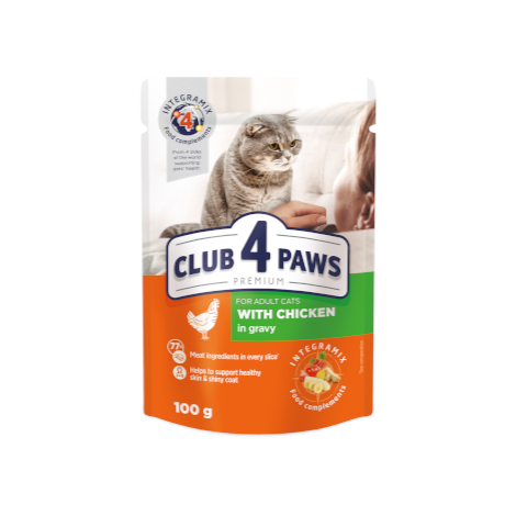 CLUB 4 PAWS PREMIUM "SU VIŠTIENA PADAŽE". PILNAVERTIS DRĖGNI PAŠARAI SUAUGUSIOMS KATĖMS