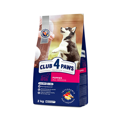 CLUB 4 PAWS PREMIUM VISŲ VEISLIŲ ŠUNIUKAMS „SU DIDELIU VIŠTIENOS KIEKIU“. PILNAVERTIS SAUSAS MAISTAS