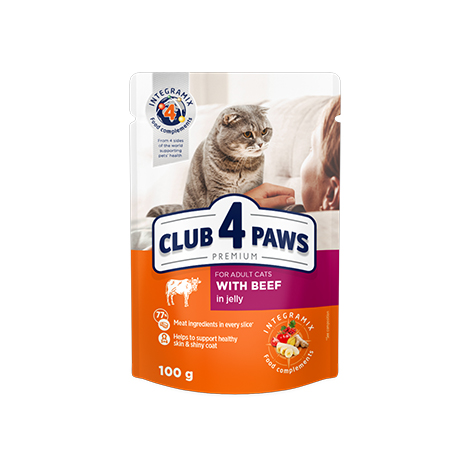 CLUB 4 PAWS PREMIUM "SU JAUTIENA DREBUČIUOSE ". VISAVERTIS KONSERVUOTAS ĖDALAS SUAUGUSIOMS KATĖMS