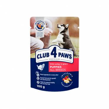 CLUB 4 PAWS PREMIUMAS ŠUNIUKAMS "SU KALAKUTIENA PADAŽE". VISAVERTIS KONSERVUOTAS PAŠARAS