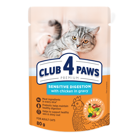CLUB 4 PAWS PREMIUM "JAUTRUS VIRŠKINIMAS". VISAVERTIS KONSERVUOTAS PAŠARAS SUAUGUSIOMS KATĖMS