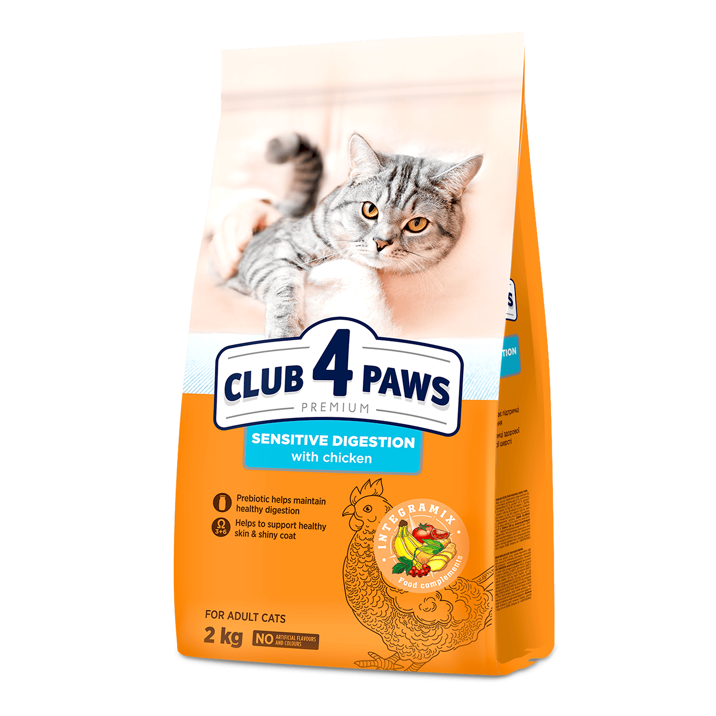 CLUB 4 PAWS PREMIUM "JAUTRUS VIRŠKINIMAS". PILNAVERTIS SAUSAS MAISTAS SUAUGUSIOMS KATĖMS