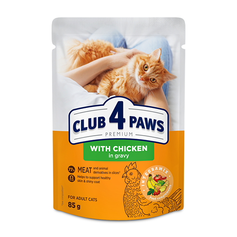 CLUB 4 PAWS PREMIUM "SU VIŠTIENA PADAŽE". PILNAVERTIS DRĖGNI PAŠARAI SUAUGUSIOMS KATĖMS