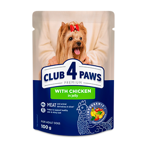 CLUB 4 PAWS PREMIUM "SU VIŠTIENA DREBUČIUOSE". PILNAVERTIS DRĖGNI PAŠARAI SUAUGUSIEMS ŠUNIMS