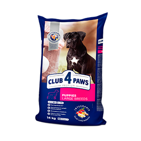 CLUB 4 PAWS PREMIUM DIDELIŲ VEISLIŲ ŠUNIUKAMS „VIŠTA“. PILNAVERTIS SAUSAS MAISTAS