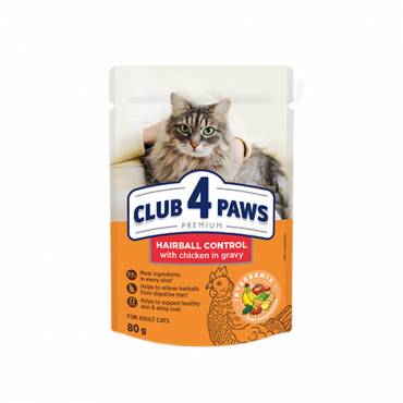 CLUB 4 PAWS PREMIUM PALENGVINANTIS PLAUKŲ SĄVĖLŲ ŠALINIMĄ. VISAVERTIS KONSERVUOTAS PAŠARAS SUAUGUSIOMS KATĖMS