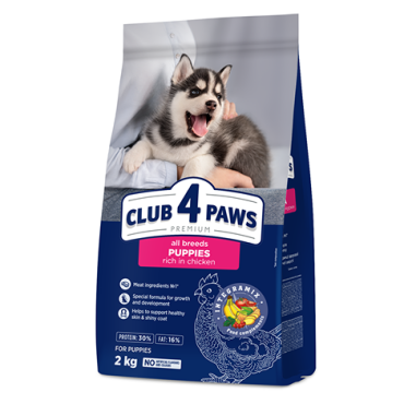 CLUB 4 PAWS PREMIUM VISŲ VEISLIŲ ŠUNIUKAMS „SU DIDELIU VIŠTIENOS KIEKIU“. PILNAVERTIS SAUSAS MAISTAS