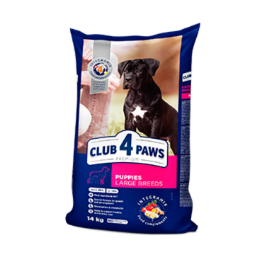 CLUB 4 PAWS PREMIUM DIDELIŲ VEISLIŲ ŠUNIUKAMS „VIŠTA“. PILNAVERTIS SAUSAS MAISTAS
