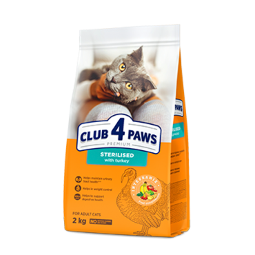 CLUB 4 PAWS PREMIUM SU KALAKUTIENA. VISAVERTIS SAUSAS PAŠARAS SUAUGUSIOMS STERILIZUOTOMS KATĖMS