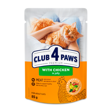 CLUB 4 PAWS PREMIUM SU VIŠTIENA DREBUČIUOSE. VISAVERTISKONSERVUOTAS ĖDALAS SUAUGUSIOMS KATĖMS