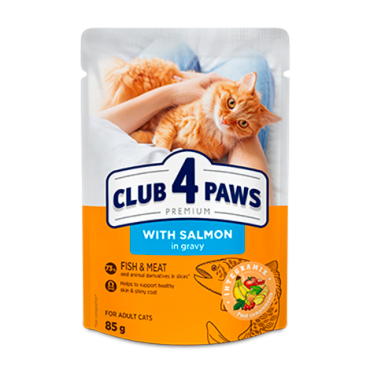 CLUB 4 PAWS PREMIUM SU LAŠIŠA PADAŽE. VISAVERTIS KONSERVUOTASĖDALAS SUAUGUSIOMS KATĖMS