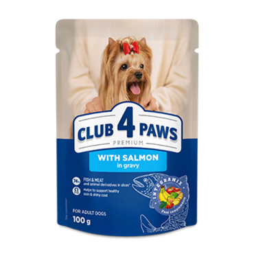 CLUB 4 PAWS PREMIUM SU LAŠIŠA PADAŽE. VISAVERTIS KONSERVUOTASPAŠARAS MINIATIŪRINIŲ IR MAŽŲ VEISLIŲ SUAUGUSIEMS ŠUNIMS