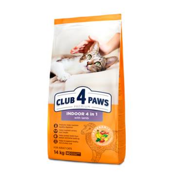 CLUB 4 PAWS PREMIUM KATĖMS, GYVENANČIOMS PATALPOSE "4 VIENAME". VISAVERTIS PAŠARAS SUAUGUSIOMS KATĖMS SU ĖRIENA