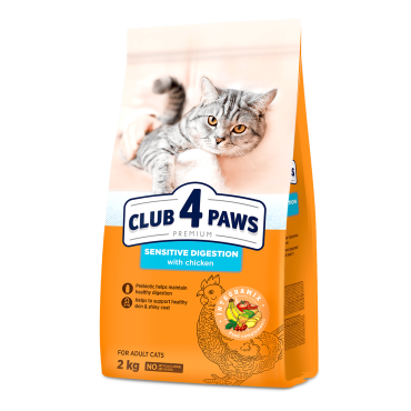 CLUB 4 PAWS PREMIUM "JAUTRUS VIRŠKINIMAS". PILNAVERTIS SAUSAS MAISTAS SUAUGUSIOMS KATĖMS