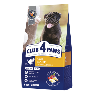 CLUB 4 PAWS PREMIUM "SVORIO KONTROLĖ". VISAVERTIS PAŠARAS SUAUGUSIEMS ŠUNIMS MAŽŲ VEISLIŲ STERILIZUOTIEMS IR TURINTIEMS POLINKĮ Į NUTUKIMĄ. SU DIDELIU KIEKIU KALAKUTIENOS