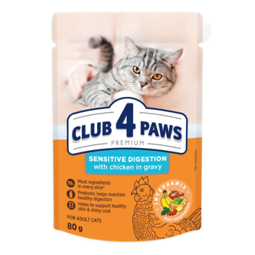CLUB 4 PAWS PREMIUM "JAUTRUS VIRŠKINIMAS". VISAVERTIS KONSERVUOTAS PAŠARAS SUAUGUSIOMS KATĖMS